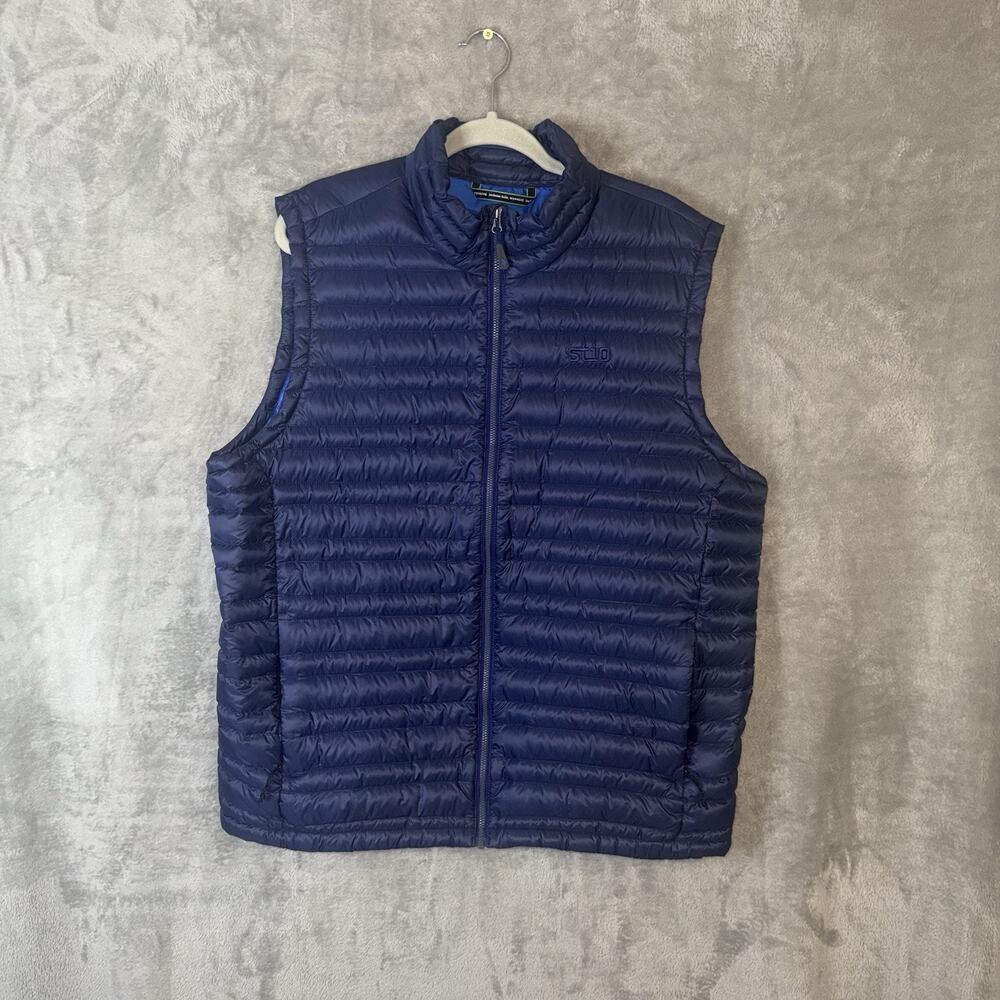 Stio Mens Pinion Down Puffer Vest Pertex Quantum Size XL Blue Full Zip